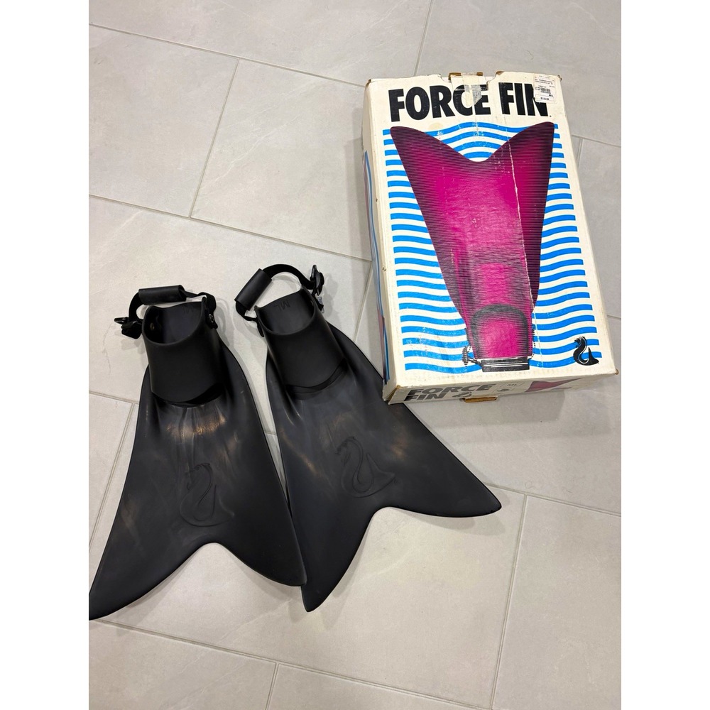 Force Fin Swim Fins Adjustable Straps Sz ML Black USA MADE w/ Box Scuba Diving